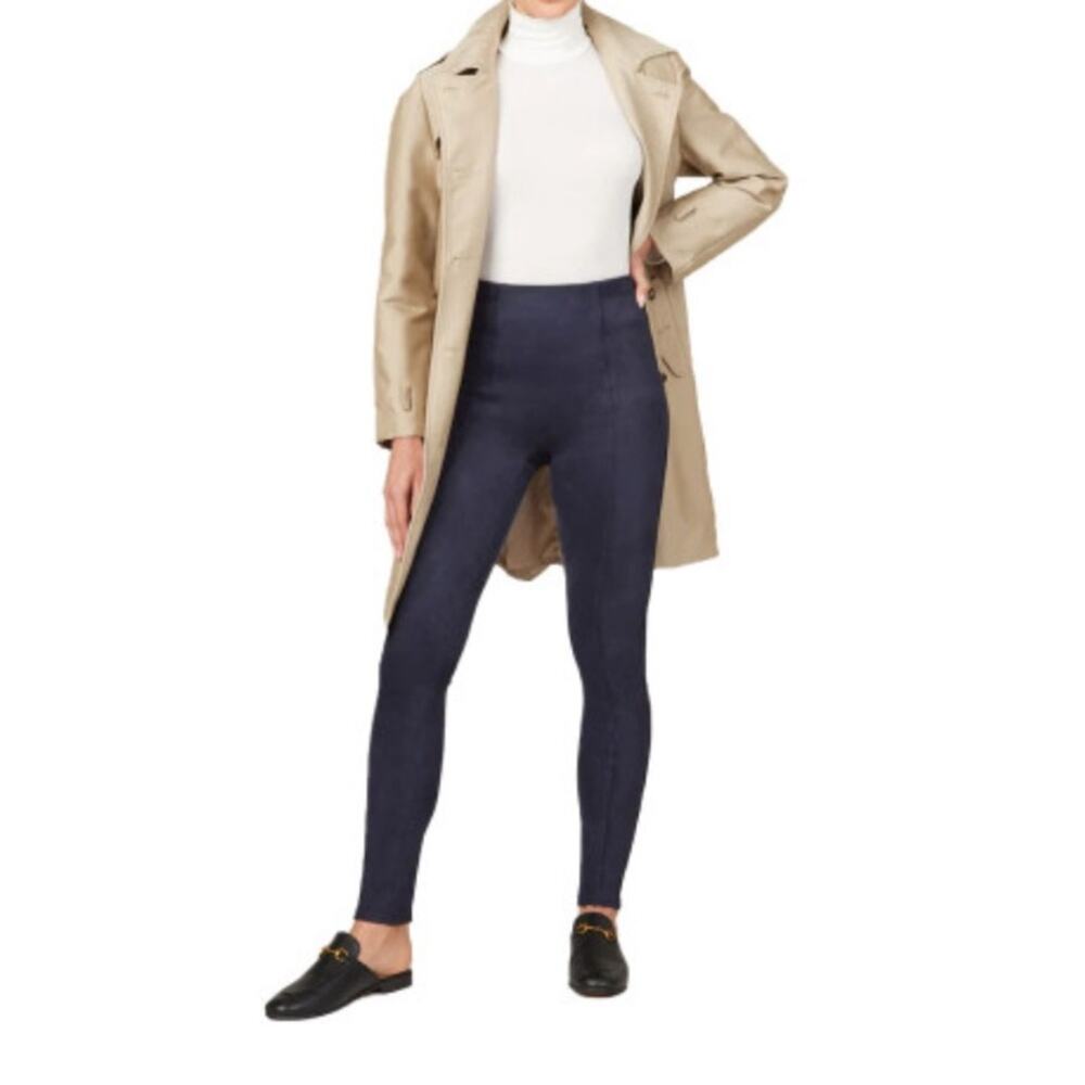 SPANX Faux Suede High-Waisted Leggings - Navy Blue (Medium, Preowned) Casual